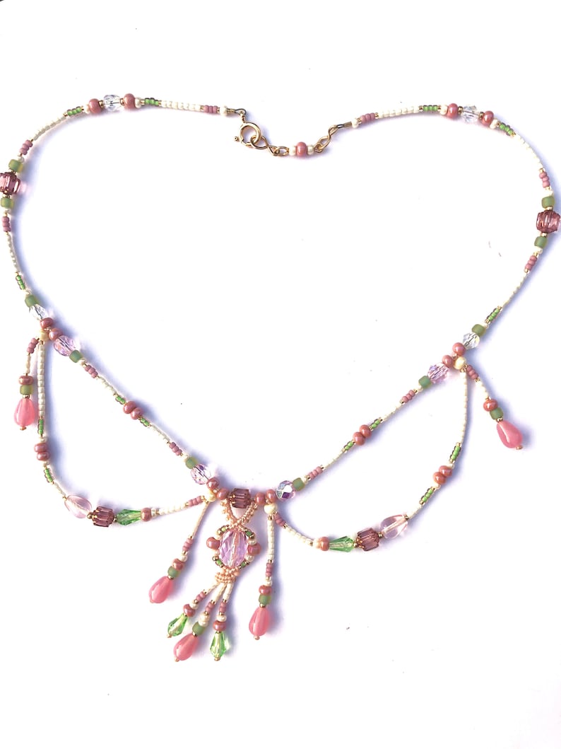 Pink Necklace Beaded Necklace Macrame Necklace in Pastels