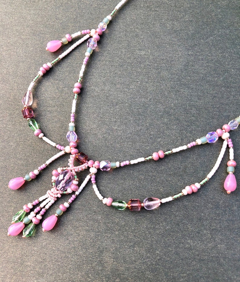 Pink Necklace Beaded Necklace Macrame Necklace in Pastels