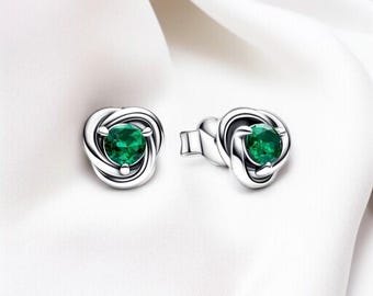 Delicados pendientes de plata con piedra de nacimiento de mayo, bonitos pendientes de piedra verde, joyas con piedras preciosas, delicados pendientes de plata de eternidad, regalo de cumpleaños de mayo.