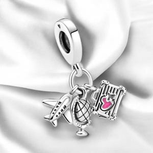 Eleganter Reisecharme, Flugzeug Reisetasche & Weltkugel Armband Charms, Weihnachtsgeschenke, S925 Charm, passend für Pandora Armband, Geschenk für Mama