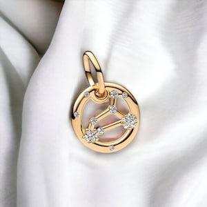 Bransoletka z zawieszką ze znakiem zodiaku Leo, złoty wisiorek Leo, pozłacany 14-karatowym złotem urok Leo, pasuje do bransoletki Pandora, biżuteria zodiakalna, idealny prezent dla Lwa