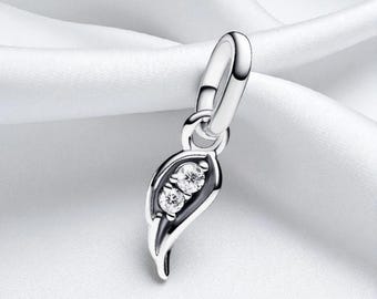 Sparkling Angel Wing Mini Dangle Charm in Sterling Silver, Elegant Spiritual Jewellery, Guardian Angel Charm. Fits On Pandora Bracelet