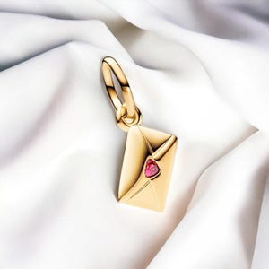 Elegante dije de sobre con carta de amor, colgante con letra grabada, dijes para pulsera de oro de 14 k, regalo de aniversario, compatible con pulsera Pandora