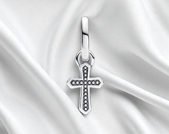 Mini colgante de cruz brillante, detalle de joyería de plata de ley para un estilo elegante, compatible con pulseras Pandora, regalo perfecto para ella.