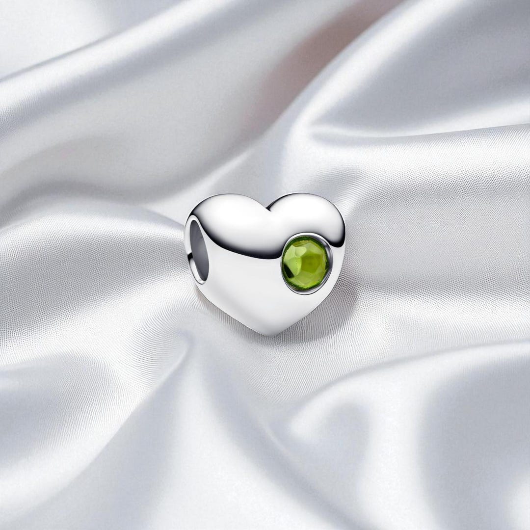 August Birthstone Charm, Birthstone Heart Charm, Silver Jewellery ...