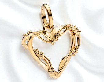 Zarte Draht Herz Anhänger, 14k Vergoldete Schmuck, Durchdachtes Geschenk für Sie, Passt auf Pandora Armband