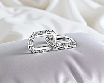 Double Chain Link Charm, Pavé Double Link Bracelet Charm, Elegant Jewellery Accessory For Women, Gift for Her