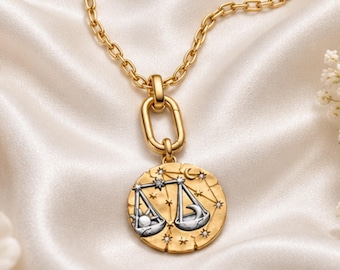 Vintage Libra Zodiac Pendant Necklace by Pierre Cardin With