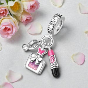 Charm Barbie En Argent Sterling – Lettre B Avec Brillants Sur Fond Rose, Neuf Sans Boîte