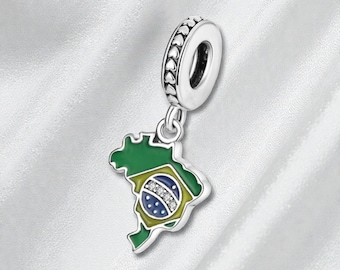 Brazil Map Pendant Beads, DIY Bracelet & Necklace, Whimsical Jewellery for Women, Gift for Her, Fits On Pandora Bracelet