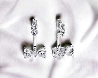 Elegant Bow Drop Earrings For Women, Sparkling Cubic Zirconia Earrings, Sparkling Studs , Silver Bow Earring, Jewellery Gift, Gift For Her