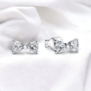 Tiny Silver Bow Stud Earrings, Cute Cubic Zirconia Bow Studs, Bow Earrings, Sparkling Bow Jewellery, Wife Gifts, Festive Studs