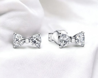 Tiny Silver Bow Stud Earrings, Cute Cubic Zirconia Bow Studs, Bow Earrings, Sparkling Bow Jewellery, Wife Gifts, Festive Studs