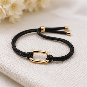 Öppningsbart snörarmband, justerbart armband i guld och svart, armband i lager för kvinnor, minimalistiskt snörarmband, vardagssmycken