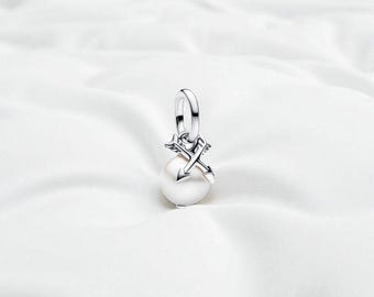 Silver Pearl Mini Dangle Charm, Pearl Pendant Charm, Elegant Silver Jewellery Accessory, Silver Pearl Jewellery, Fits On Pandora Bracelet