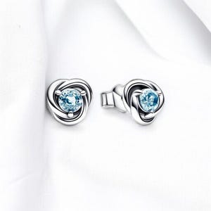Elegant March Birthstone Silver Stud Earring, Blue Stone Earring, Gemstone Jewellery, Dainty Cubic Zirconia Silver Stud, March Birthday Gift