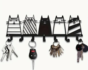 Stijlvolle Cat Metal Art Wall Hook-hoogfunctioneel, eenvoudig te installeren jas, hoed, handdoek, sleutel, metalen haak-stijlvolle decoratieve stukken, schattige sleutelhouder