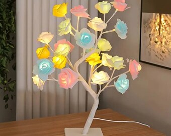 Night Light, Bedside Lamp, LED Light, Table Lamp, New Rose Flower Tree Light, Bedroom decoration, colourful flower Lamp, tree lamp for her