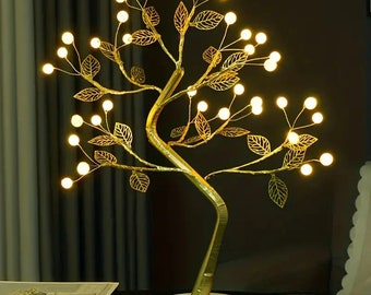 Golden Leaf LED Tree Light, Pearl With Golden Leaf Tree Lamp, Tree Light, Night Light,  Christmas Decorative Light, Mini Tree Table lamp