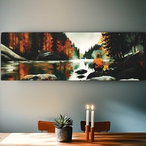 Impression sur toile Fall Mountain Lake : oeuvre d'art murale extra large