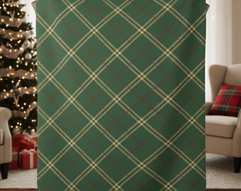 Green Plaid Sherpa Christmas Throw | Soft Plush Holiday Blanket