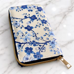 Cherry Blossom Zipper Wallet | Small Vegan Faux Leather Purse for Lovers of Japanese Sakura