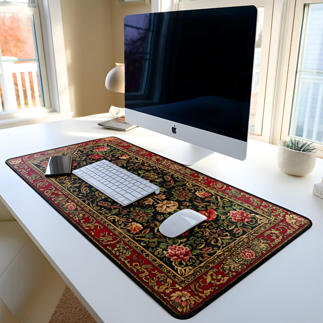 Desk Rug Pattern Red Persian Rug Desk Mat, Vintage Floral Mouse Pad, Gaming Mat, Ornate ...