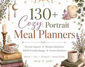 130+ gemütliche Menüplaner im Hochformat, Familien-Menüplaner zum Ausdrucken, Wochenmenüplaner für Menschen mit ADHS, Abendessen-Organizer, Sofort-Download