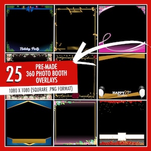 Peut inclure: Un ensemble de 25 superpositions de photomaton 360 pré-conçues au format PNG. Les superpositions mesurent 1080 x 1080 pixels et présentent divers motifs, notamment des thèmes de fêtes, d'anniversaires et de célébrations générales.