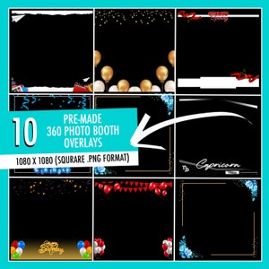 Peut inclure: Un ensemble de 10 superpositions de photomaton 360 pré-conçues au format PNG. Les superpositions mesurent 1080 x 1080 pixels et présentent divers motifs, notamment des anniversaires, des inaugurations et des signes du zodiaque.