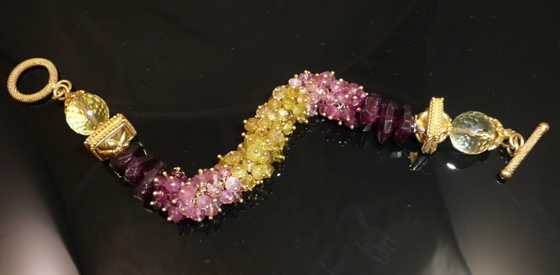 Midsummer's Night bracelet yellow and shades of pink tourmaline, lemon quartz rounds and vermeil accents afbeelding 3