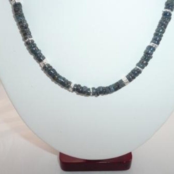 Singin the Blues necklace - kyanite heishi and bright sterling flat spacer beads