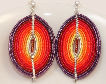 Firebird - silver plated ovals, seed beads, non-tarnish artistic wire, sterling links and posts