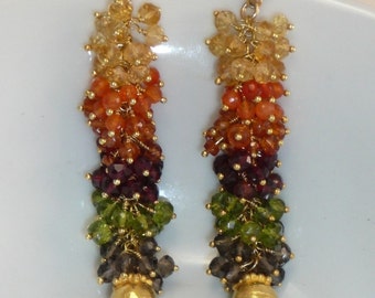 Indian Summer - citrine, carnelian, spessartite, red garnet, vessonite, smoky quartz and vermeil dangle earrings