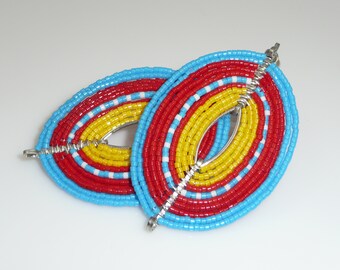 Tribal Festival (capri) earrings - silver plated ovals, seed beads, non-tarnish artistic wire, sterling links and posts