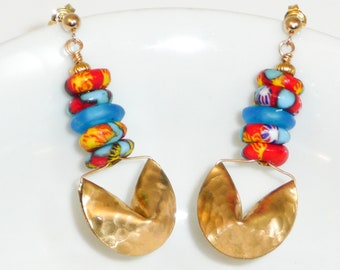 The Year of Return earrings - Ghanaian Krobo beads, brass charms, gold filled posts