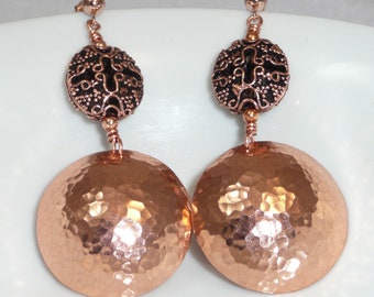 Black Renaissance - copper granulated beads, hammered domes, rounds, rose gold-filled posts