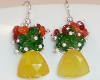 Jamaica Me Crazy earrings - lemon yellow chalcedony, fire opal, tsavorite and sterling silver