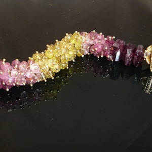Midsummer's Night bracelet yellow and shades of pink tourmaline, lemon quartz rounds and vermeil accents image 2