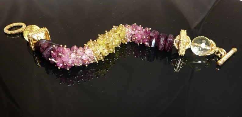 Midsummer's Night bracelet yellow and shades of pink tourmaline, lemon quartz rounds and vermeil accents image 2