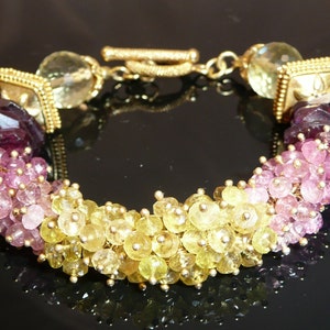 Midsummer's Night bracelet yellow and shades of pink tourmaline, lemon quartz rounds and vermeil accents image 1