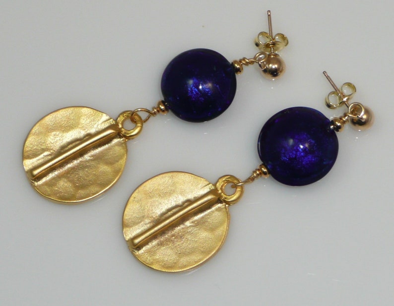 Aphrodite earrings Venetian silver foil beads, gold-plated brass pendants, gold-filled posts image 3