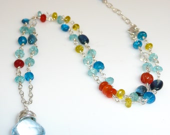 Confetti necklace - blue topaz, neon apatite, carnelian, kyanite, beryl, clear quartz and sterling accents