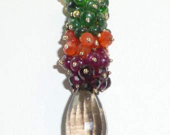 Asante necklace - smoky quartz briolette, red garnet, red spinel, carnelian, chrome diopside