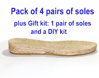 Pack of 4 pairs of espadrille soles. SIZE 37EU. + Gift: 1 pair of soles and DIY kit