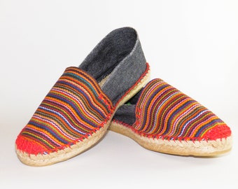 Flat spanish espadrilles multicolor and denim. Organic cotton. Alpargatas Made in Spain