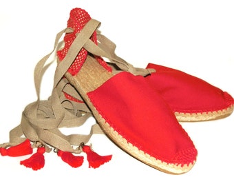 Flat red espadrilles. Organic cotton. Made in Spain