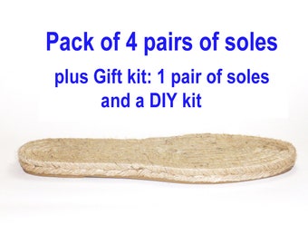 Pack of 4 pairs of flat espadrille soles + Gift: 1 pair of soles and DIY kit