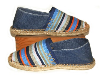 Flat espadrilles in striped canvas and denim. Organic cotton. Made in Spain