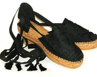 Black Platform Espadrilles. Spanish traditional espadrilles.  Organic cotton. Alpargatas made in Spain